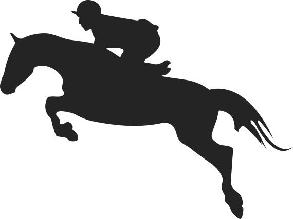 Silhouette d'un cheval bondissant avec un cavalier