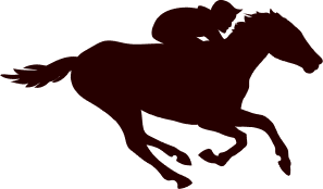 Silhouette d'un cheval bondissant avec un cavalier