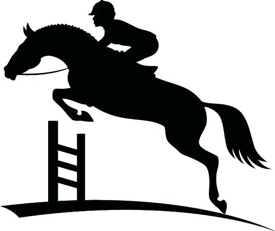 Silhouette d'un cheval sautant par-dessus une barre avec un cavalier