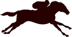 Silhouette d'un cheval bondissant avec un cavalier